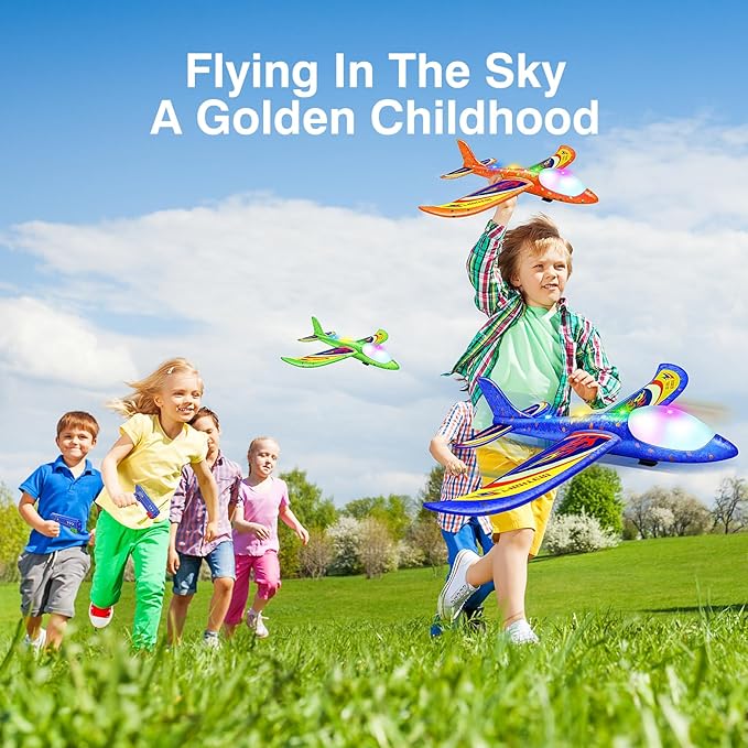 3 Pack Foam Airplane Launcher Toys, 2 Flight Mode Glider Plane,Kids Flying Toy,3 4 5 6 7 8 9 10 11 12 Year Old Boys Girls Gifts,Outdoor Sport Party Favor