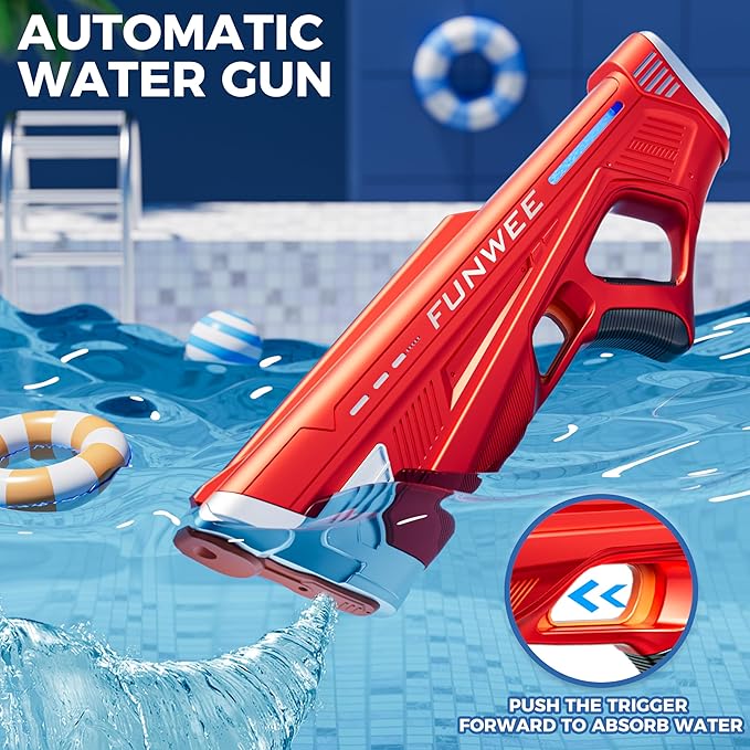 Electric Water Gun for Adults Kids, Powerful Automatic Squirt Gun, High Powered Shooting 100+ Blasts, Strongest Auto Water Blaster, Long Range, Pool Outdoor Water Toy Game(Red)