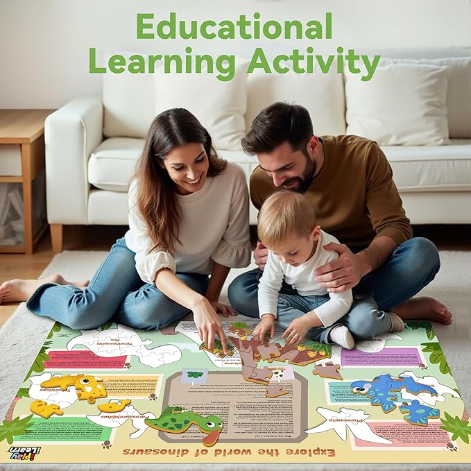 iPlay, iLearn Floor Puzzle for Kids Ages 3-5 4-6, Dinosaur Jigsaw Puzzle, 52Pcs Wooden Jumbo Dino Animal Puzzles Game, Toddler Educational Learning Toy, Preschool Birthday Gifts for Boy Girl Child