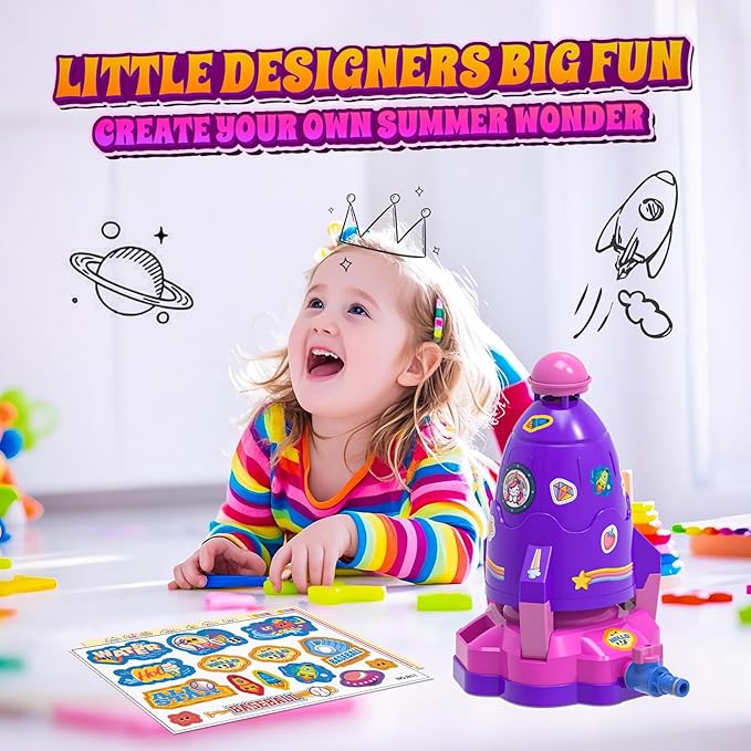 4-in-1 Water Sprinkler Baseball Toy for Kids, Outdoor Water Rocket Sprinkler Launch Toys for Yard, 4 Baseballs & Rocket Launcher Outside Lawn Pool Summer Game Gifts for Boys Girls Ages 3-8 8-12 (Pink)
