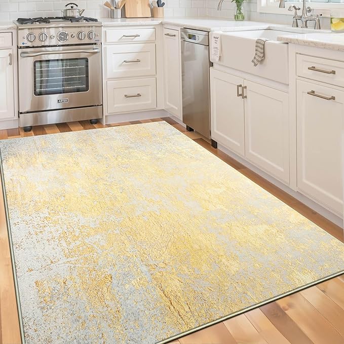 Area Rug 4x6 Rug Washable Boho Rugs Non Slip Low Pile Abstract Small Carpet for Entryway, Bedroom, Kitchen, Classroom, Kids Room, Office, Dorm, Dining Room (Orange, Silver & Gray)