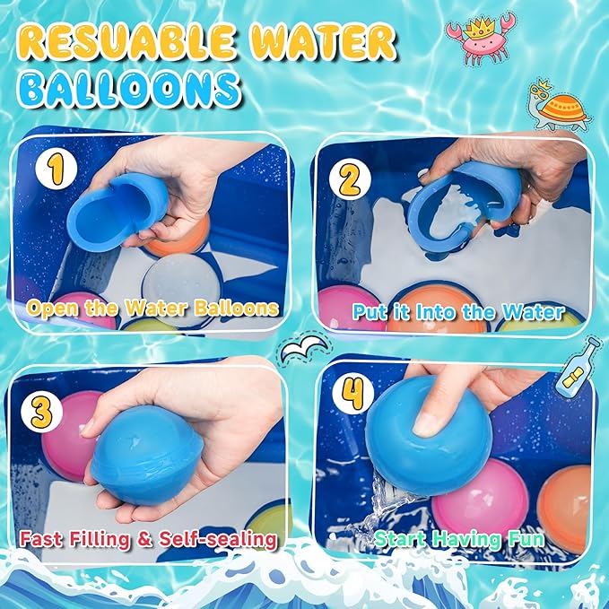 Reusable Water Balloons for Kids, 12Pcs Silicone Self-Sealing Refillable Water Balls Balloons, Summer Water Play Toys Splash Balls for Outdoor Games Backyard Lawn Beach Fun Games for Boys Girls