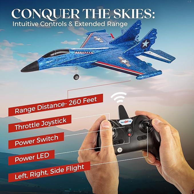 GhostXIII RC Plane - Durable RC Airplane with Shock-Absoring Peak - Long-Lasting Remote Control Airplane with 2 Batteries Included - RC Planes for Beginners with 2.4 GHz Connection