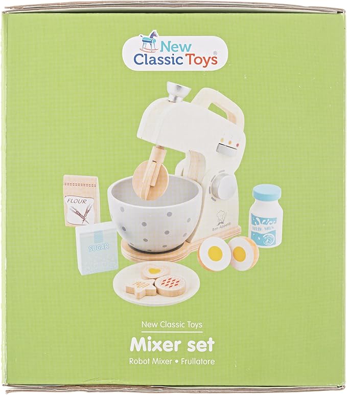 New Classic Toys Wooden Mixer Set Pretend Play Toy for Kids Cooking Simulation Educational Toys and Color Perception Toy for Preschool Age Toddlers Boys Girls , Red,White