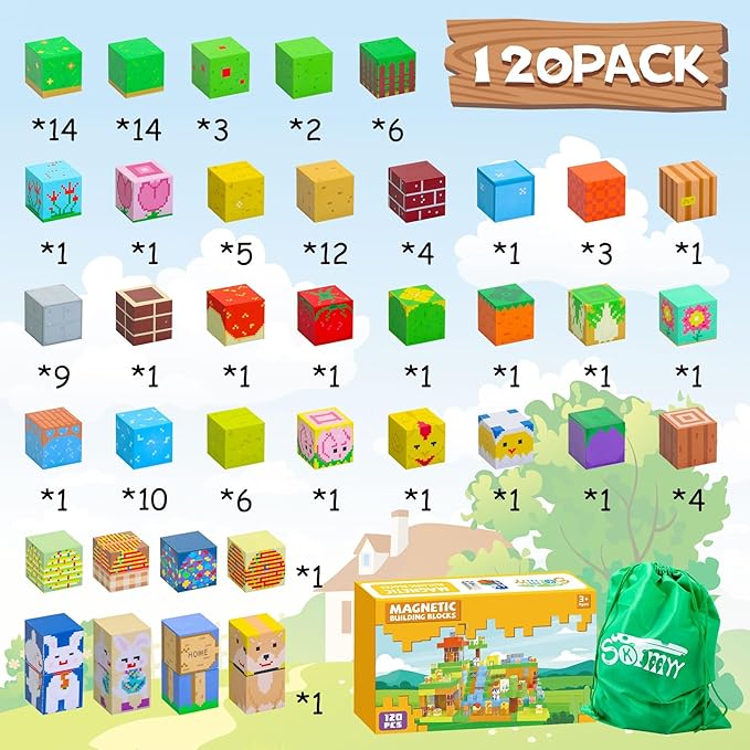 Magnetic Blocks-120PCS Farm Magnetic Building Blocks,STEM Montessori Sensory Toys for Toddlers Kids Boys Girls Ages 3-5 4-8 5-7,Magnets Toy for Toddler 3+ Year Old