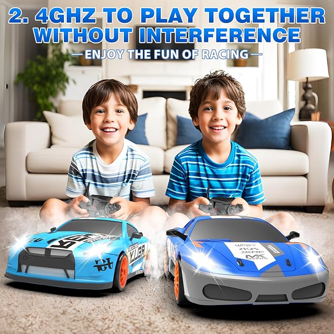 Remote Control Car RC Drift Car 2.4GHz 1:24 Scale 4WD 15KM/H High Speed, Rechargeable High Speed RC Cars with Cool Lights, Two Batteries and Extra Tires Toys for Kids