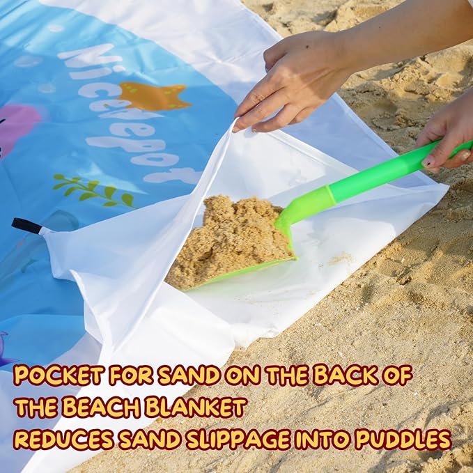 Waterproof Beach Baby Pool Kiddie Pool for Toddlers Beach Blanket Paddling Pool-Beach Toys for Infant Kids Boys and Girls