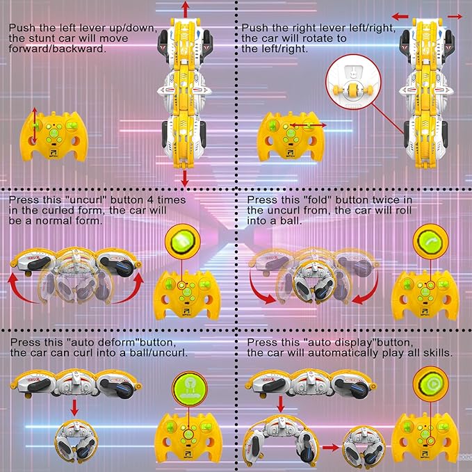 Remote Control Car, RC Stunt Snake Car 360° Roll with Hand Gesture Sensing and Touch Rotation, Super Fast Racing Car for Christmas Birthday, Indoor/Outdoor Toys for 6-12 Year Old Boys Girls - Yellow