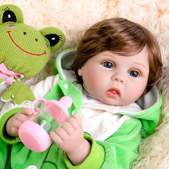Aori Reborn Baby Dolls Lifelike - Newborn Baby Doll Realistic Weighted Toddler Real Life 22 Inch Jumping Frog Set Great Birthday Gift for Kids
