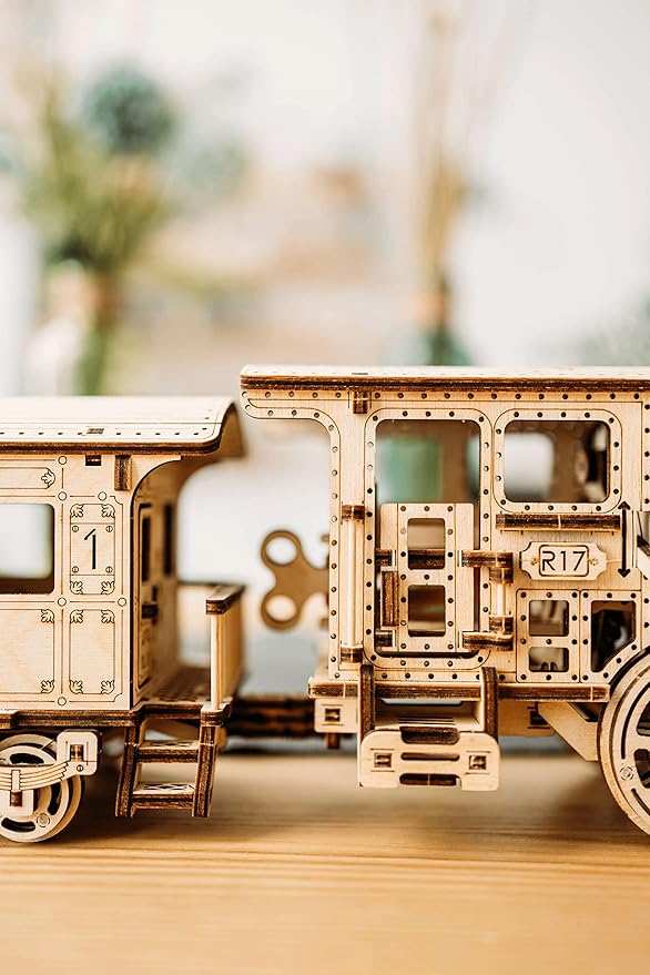 Wood Trick Wooden Train Toy Set with Railway - Mechanical Locomotive Train Model Kit - 3D Wooden Puzzle Puzzle for Adults and Kids, Best DIY Toy