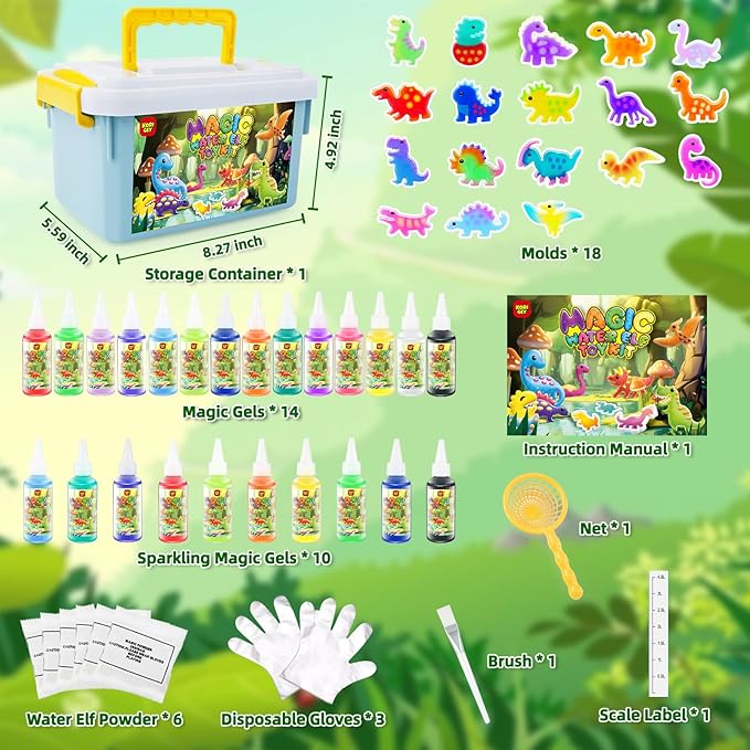 Magic Water Elf Toy Kit, Squishy Maker, Aqua Fairy Water Gel Kit with 24 Magic Gels, 18 Dinosaur Molds, Magic Water Gel Kit, Magic Elf Water Toy, Birthday Gifts, DIY Crafts for Kids