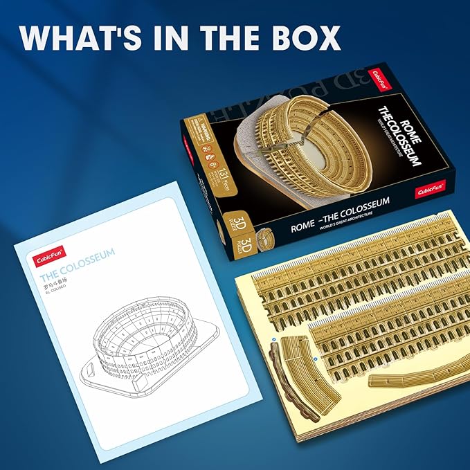 CubicFun 3D Puzzle - Puzzles for Kids Ages 8-10 - National Geographic Italy Rome Colosseum Birthday Toys for Girls & Boys - Art STEM Projects for Kids Ages 8-12 - Classroom Decorations, 131 Pieces