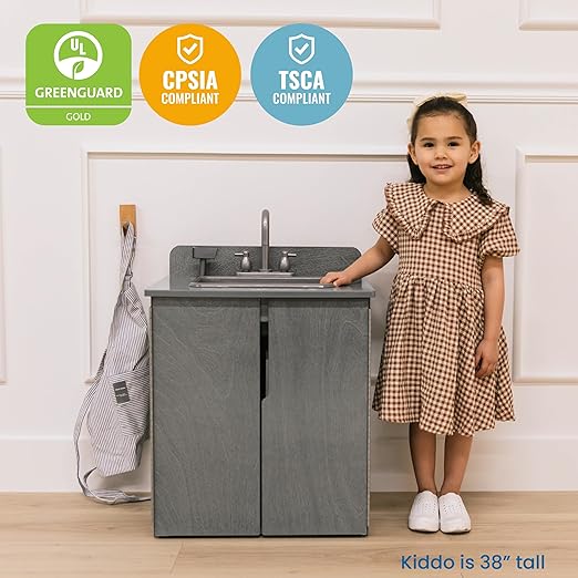 ECR4Kids Play Kitchen Sink, Wooden Playset, Grey Wash