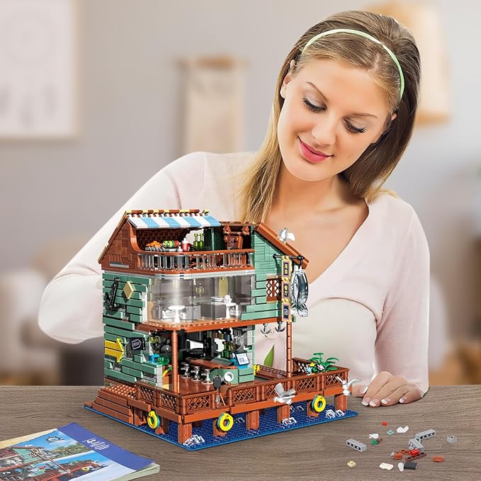 Harbour Restaurant House Mini Bricks Building Kit, Ideas Creative Architecture Building Toys Birthday Gift for Adult Boys Girls -2096 Pieces (Not Compatible with Lego Set)