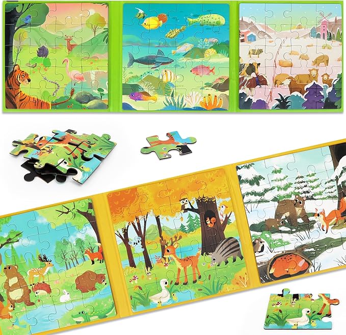 Puzzles for Kids Ages 3-5 120 Pieces Two-Book Travel Puzzles for Kids 4-6 Airplane Car Road Trip Activities Games Toys 3 4 5 6 7 8 Year Old Girls and Boys Gift