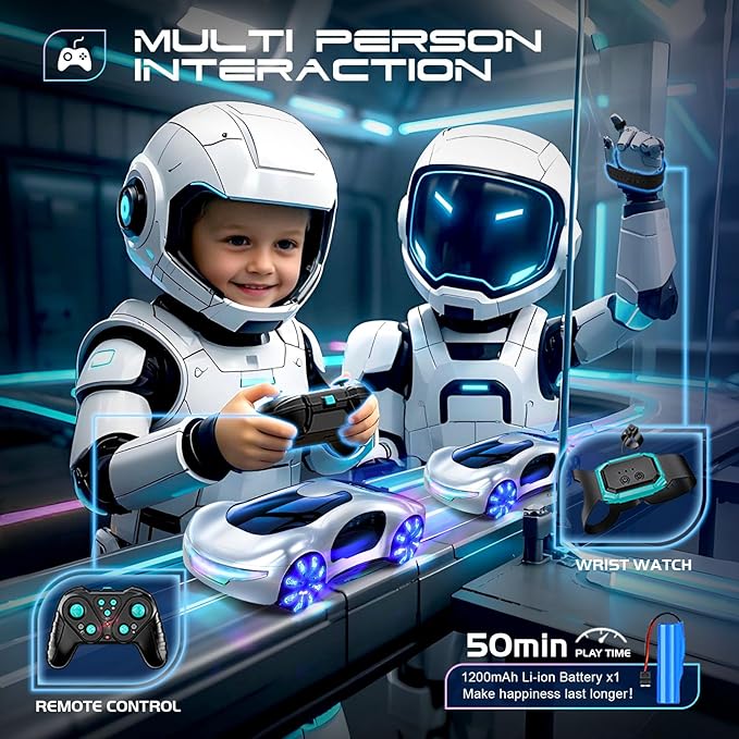 WSHlMIN Futuristic Remote Control Car, Gesture Sensing Rc Stunt Car with Light Spray & Sound, 360° Rotate 2.4GHz RC Cars Toy for Boys 8-12, Birthday Presents for Kids Age 8 9 10 11 12 13 14 (White)