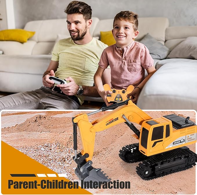 Remote Control Excavator Toys for Boys, RC Excavator Toy for Boys 3 4 5 6 7 8 Year Old Kids Christmas Birthday Gift,RC Digger Truck Construction Vehicles with Metal Shovel & Light