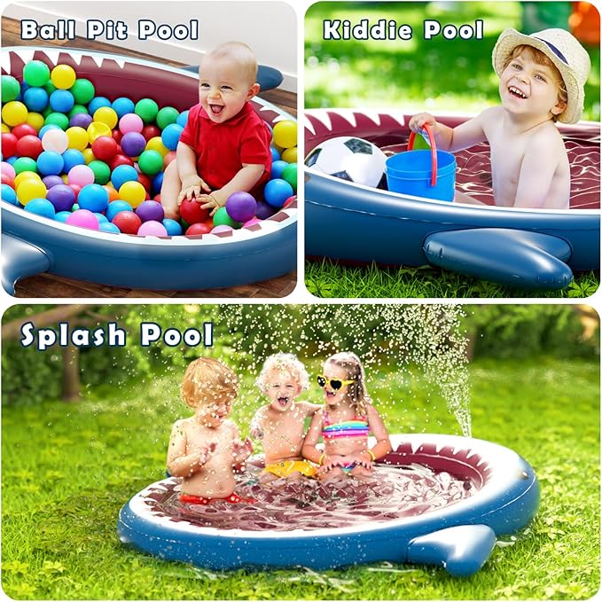 Jasonwell Inflatable Kiddie Pool Sprinkler: Splash Pad for Kids Toddlers 71-Inch 3-in-1 Children Ball Pit Shark Baby Wading Pool Outdoor Swimming Pool Summer Water Toys for Boys Girls Dogs