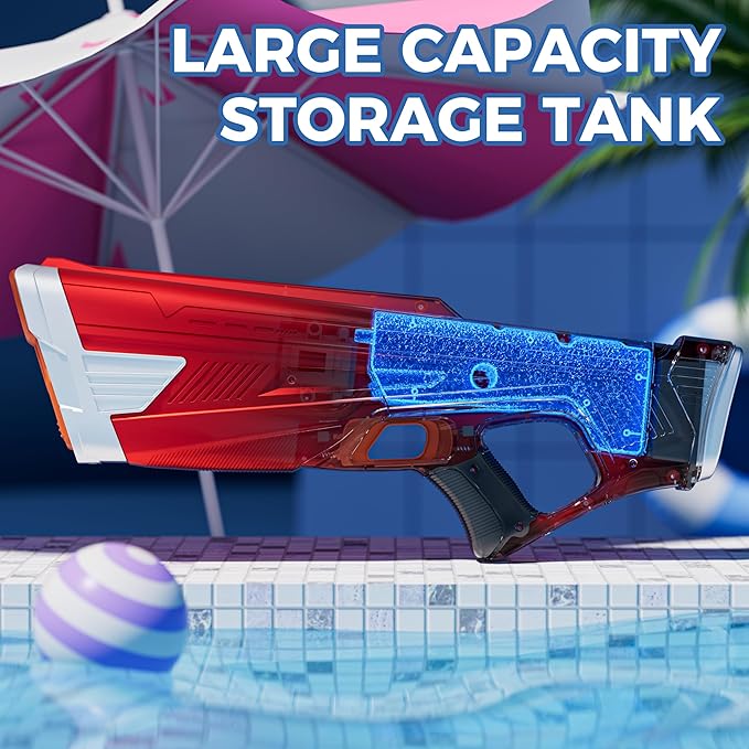 Electric Water Gun for Adults Kids, Powerful Automatic Squirt Gun, High Powered Shooting 100+ Blasts, Strongest Auto Water Blaster, Long Range, Pool Outdoor Water Toy Game(Red)