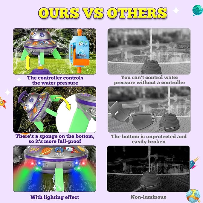 Water Sprinkler for Kids Toys- Outside Water Rocket Powered Liftoff 9-16ft & Spin -Aircraft Design Sprinkler for Yard Pool Garden - Summer Water Toys Birthday Gift