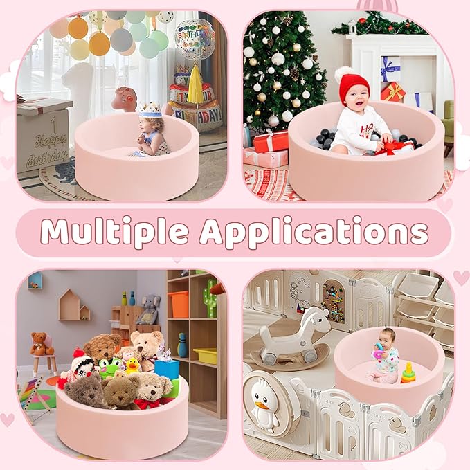 Baby Ball Pit 35.4" Soft Round Memory Foam Ball Pits NOT Included Balls Indoor Outdoor Playpen for Babies Toddlers Kids Great Gift for Girls Boys, Peach
