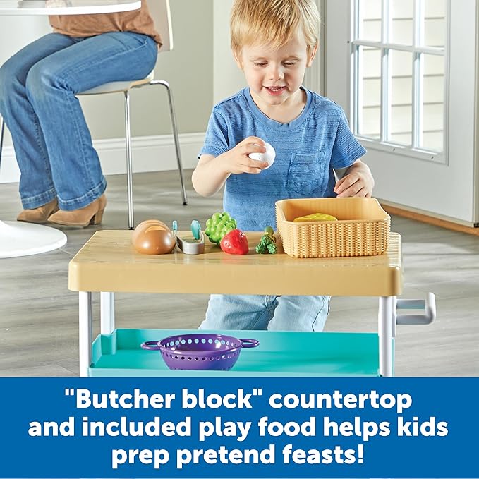 Learning Resources New Sprouts Prep ‘n’ Store Kitchen Island, 11 Pieces, Ages 2+, Play Food for Kids’ Kitchens, Grocery Store Pretend Play, Play Food for Toddlers