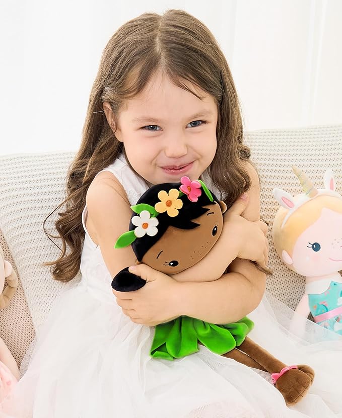 Soft Baby Doll Toys (16'') for Girls, My First Baby Rag Dolls for 1 Year Old Girl Birthday Gift Plush Doll Toys Machine Washable Baby Doll for Toddler Kids Infants - Black Baby Girl