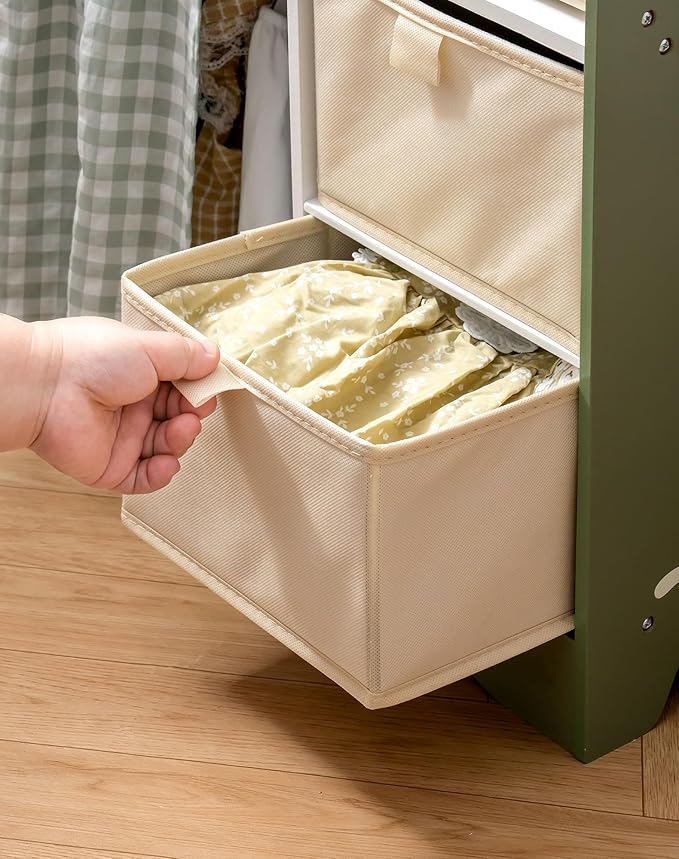 ROBOTIME Baby Doll Crib, Wooden Doll Bed, Toy Baby Crib with Storage, Bedding, and Wooden Hooks, Doll Crib Fits Dolls up to 22’’, Doll Furniture for American Girls Ages 3+ (Green)