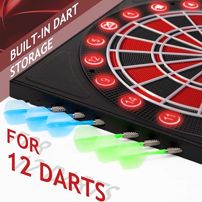 Electronic Dartboard 34 Games 355 Variations with 12 Darts Illuminated Dartboard Dart Storage for 12 Darts