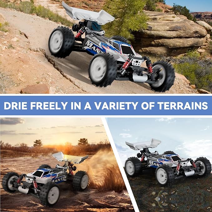 1/16 Fast Remote Control Monster Truck, High Speed RC Car with 48 mph Offroad Buggy, 2 Sets of Rechargeable Batteries (Blue)