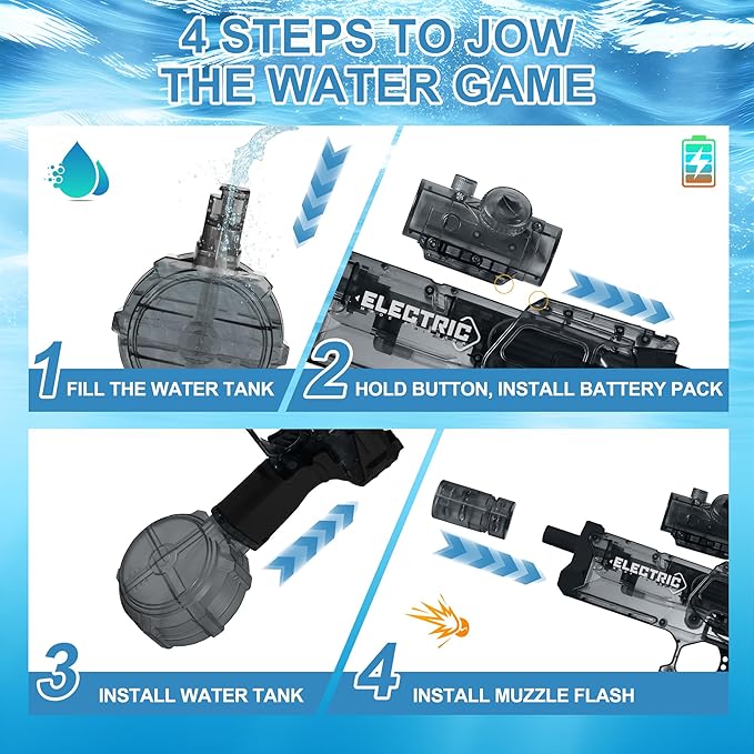 Electric Water Gun for Kids Ages 8-12-Automatic Water Gun-Super Soaker with Automatic High Power,Beach Toys for Summer Outdoor Fun,Perfect Pool and Water Guns Play (Black*2)