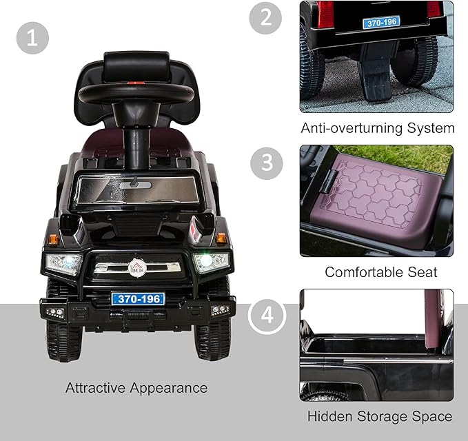Aosom Kids Ride on Push Car, SUV Style Sliding Walking Car for Toddle with Horn, Music, Working Lights, Hidden Storage and Anti-Dumping System, Black