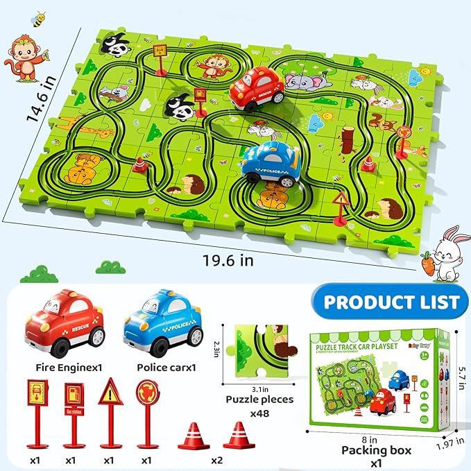 48 PCS Puzzle Race Track Car Set Toys for Kids Boys, Puzzle Tracks Car for Boys Ages 3-5 4-6, Toddler Toys Gifts for 3 4 5 Year Old Boys, Ideal 3 4 5 6 Year Old Birthday Gifts