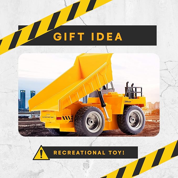 Top Race RC Remote Control Dump Truck Toy | 11" x 5.7" | Alloy Metal and Plastic 4WD with Heavy Rubber Tires - 2.4Ghz - Toy Trucks Rc Dump Truck Rc Construction Vehicles Remote Control Tractor