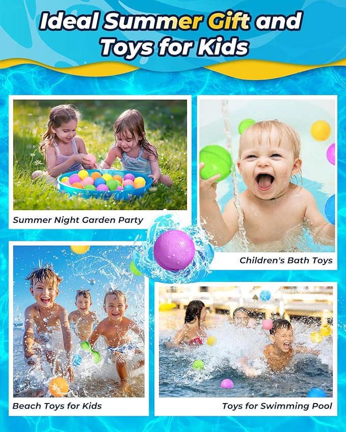 SOPPYCID Water Balloons Reusable 18PCS Fast Fill Self-sealing, Silicone Water Balls Refillable Splash for Girls and Boys Ages 3-12 Years Old, Summer Fun Water Pool Beach Toys Outdoor Backyard Activity