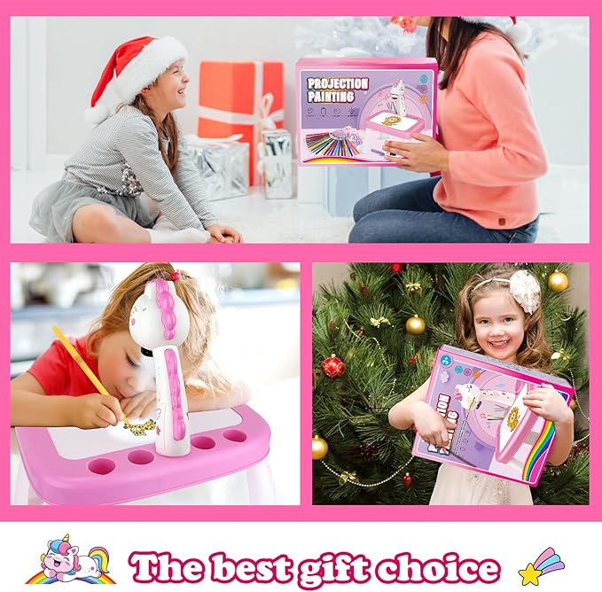 Drawing Projector for Kids, Art and Crafts, Drawing Board with Music, Color Pens, Pencils, Crayons, Scrapbook, Unicorn Sticker Book, Ideal Toy for 3+ Year Old Girls & Boys (Unicorn Kit)