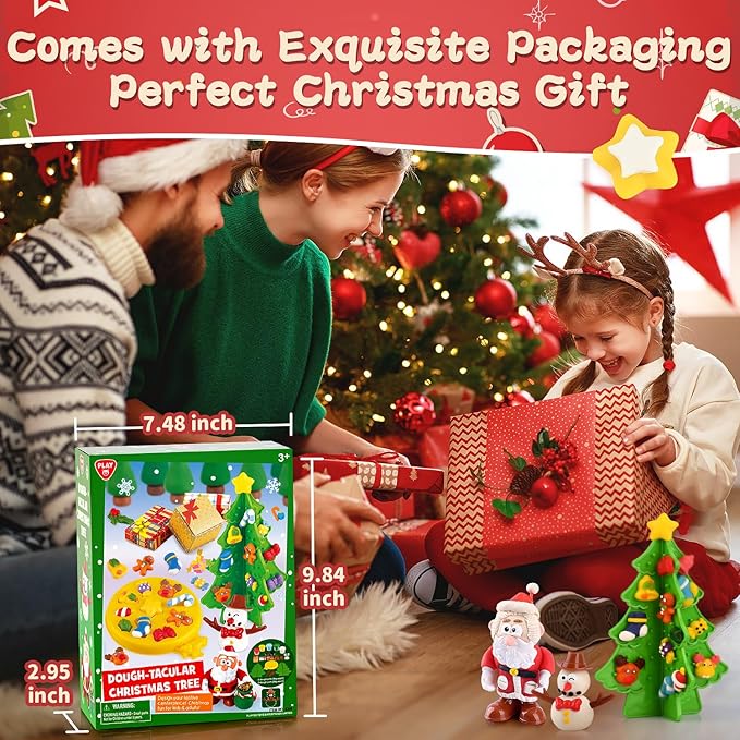 PLAY Christmas Tree Color Dough Sets for Kids Ages 4-8, DIY Dough Kit Toys Christmas Crafts for Kids, Play Color Dough Sets for Kids Ages 2-4 Safe & Non-Toxic Dough Gifts for Kids 4-6 Girls
