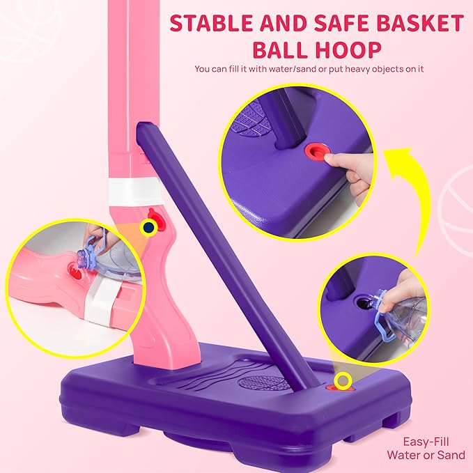 Toddler Basketball Hoop with Adjustable Height (27.6" to 54.4") – Kids Basketball Hoop Including 4 Basketballs, 2 Sensory Balls, Stickers & Inflator – Indoor/Outdoor Play for Ages 3-12