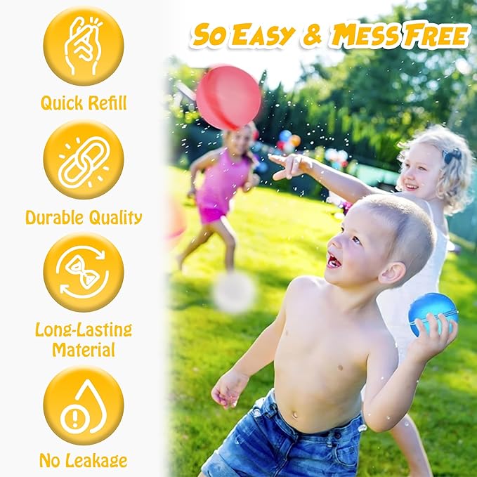 Reusable Water Balloons for Kids – 16 Pack | Quick-Fill, Refillable Water Balloons for Endless Summer Fun | Soft, Durable Magnetic Water Balloons for Outdoor Activities & Backyard Water Fights