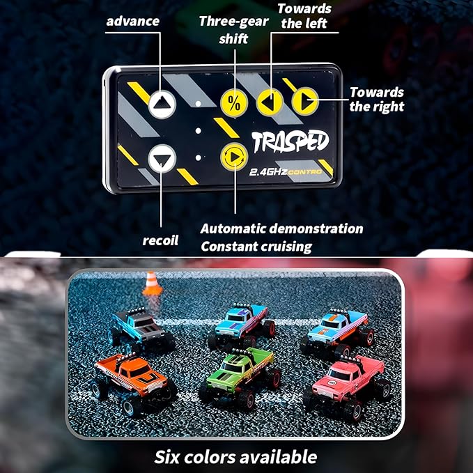 Mini Monster Truck, 1:64 Scale Remote Control Car with Lights, 2.4GHz Off-Road RC Truck, USB Rechargeable RC Car with Adjustable Speed for Kids Indoor & Outdoor Racing (Orange Blue)