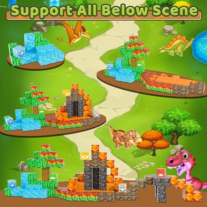 Magnetic Blocks - 120PCS Toy Build Set, Magnetic Building Blocks STEM Sensory Toys, Creative Kids Gift for 3+ Year Old Boys Girls (Dinosaur)