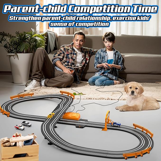 Slot Car Race Track Sets for Boys, Race Car Track with 2 High-Speed Slot Cars, Battery or Electric Car Track, Dual Racing Game Lap Counter Track Sets, Toys Gifts for Boys Girls Ages 4 5 6 7 8-12