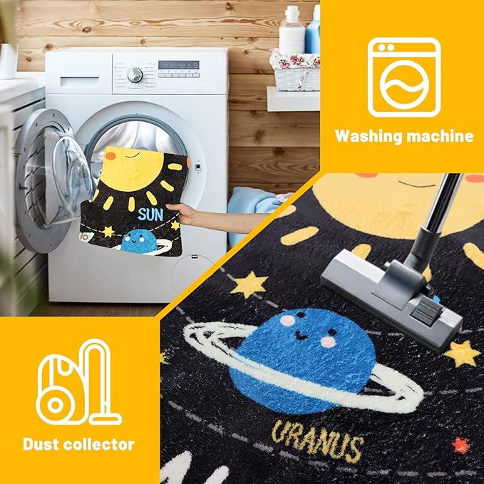 Outer Space ABC Alphabet Educational Rug, 78.7"X59", Non Slip Solar System Galaxy Planets Playroom Rug, Washable Area Rug Carpet for Classroom, Bedroom, Kids Room Decor