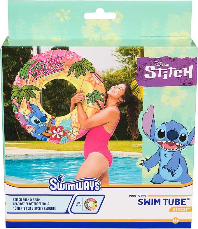 Swimways Stitch Swim Tube Pool Float, Inflatable Pool Floats & Kids Pool Toys, Swimming Pool Accessories & Beach Essentials for Teens Aged 14 & Up