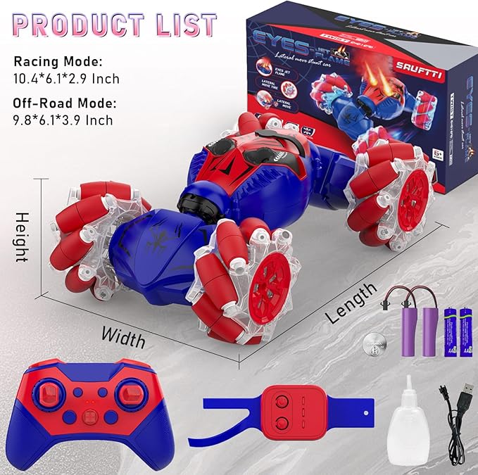 RC Stunt Cars, Gesture Sensor Stunt Remote Control Car Toys for Kids Age 6 7 8 9 10 11 12+ Years Old, 2.4GHz 4WD RC 360° Flips Off Road Vehicle Toys with Lights Music, Gifts for Boys Girls