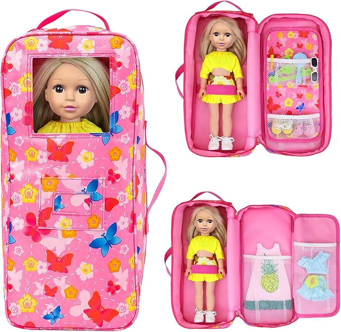 ZITA ELEMENT Quality 14.5 Inch Girl Doll Butterfly Design Carrier Case Travel Bag for 14-14.5 Inch Doll Accessories