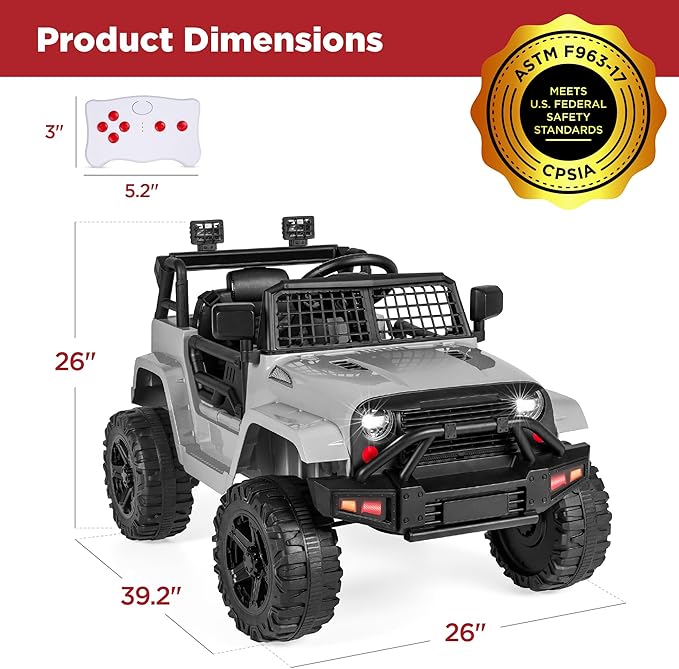 Best Choice Products 12V Kids Ride On Truck Car w/Parent Remote Control, Spring Suspension, LED Lights, AUX Port - Gray