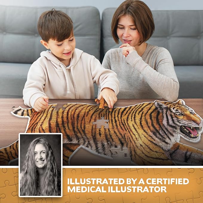 Tiger Animal Anatomy Floor Puzzle | 100-Piece Double Sided Jigsaw Puzzle | Large-Sized, Over 3 Feet Scientifically Accurate Illustration - Fun and Educational Toy for Kids, Toddlers and Families