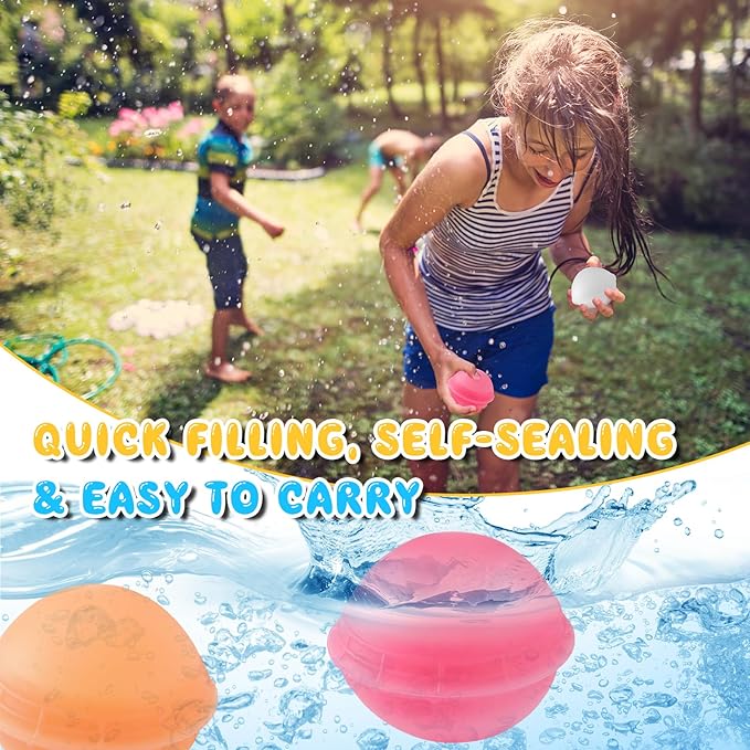 Reusable Water Balloons for Kids, 12Pcs Silicone Self-Sealing Refillable Water Balls Balloons, Summer Water Play Toys Splash Balls for Outdoor Games Backyard Lawn Beach Fun Games for Boys Girls