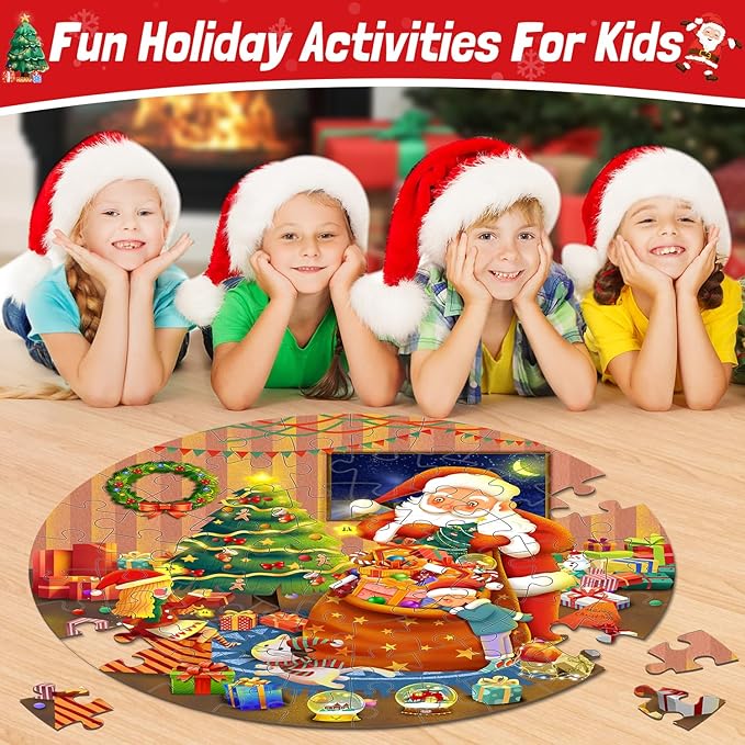 Christmas Floor Puzzles for Kids Age 4-8 & 8-10, 70Pcs Large Jigsaw Puzzles, Learn Educational Toys - Xmas Gifts for Boys & Girls